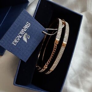 Swarovski Rose Gold Crystal Double Bangle Bracelet with Chain